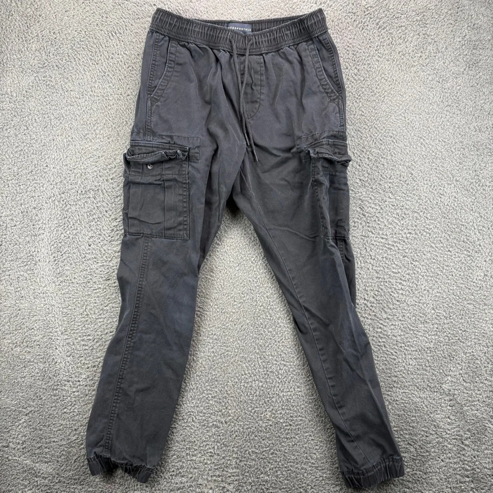 Aeropostale Mens Cargo Jogger‎ Pants Black Cotton Elastic Waist XS RN154379